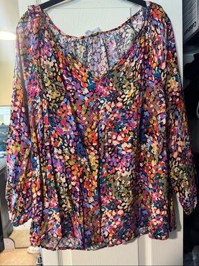 V-Neck Multicolor Floral-Print Blouse